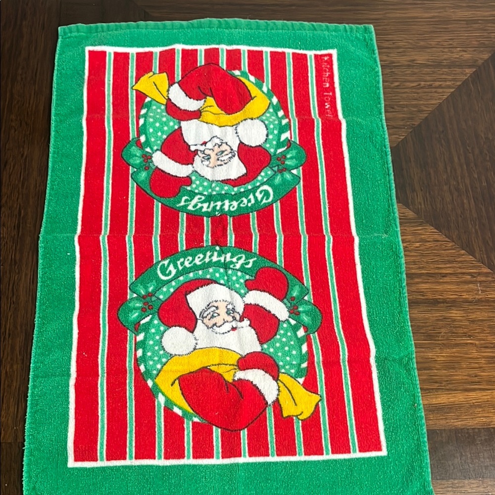 VINTAGE Festive Santa Hand Towel KITCHEN TOWEL